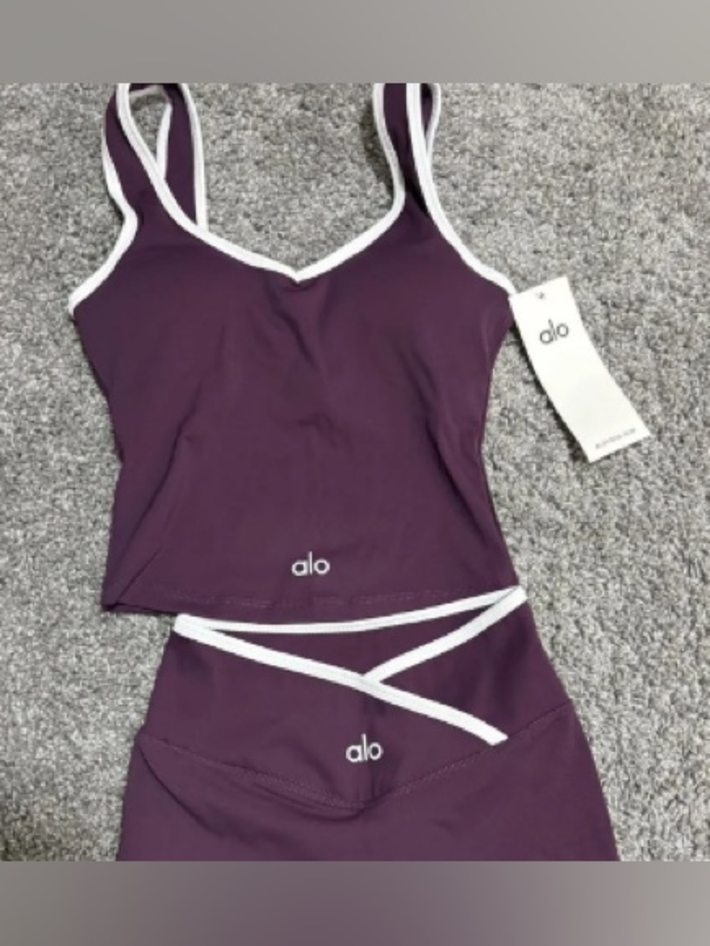 ALO Yoga Purple V-Neck Sports set with White Trim